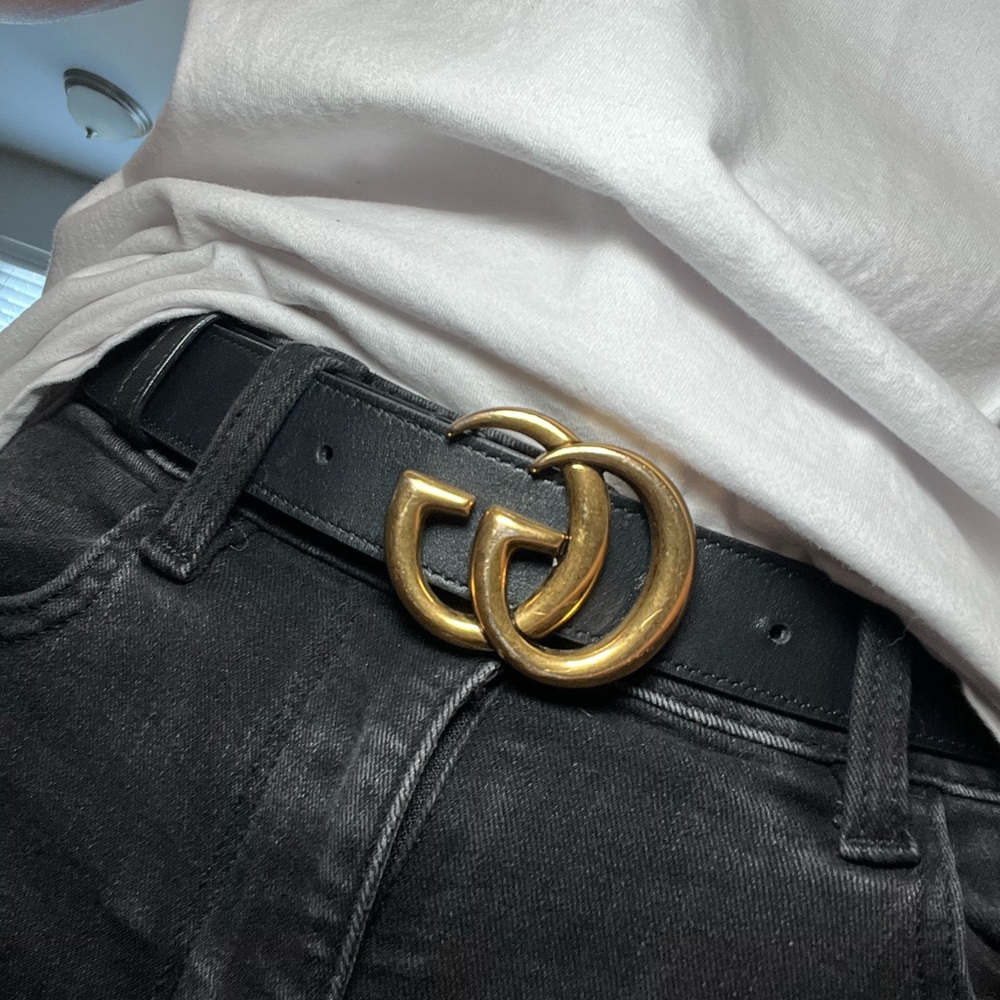 Gucci GG Black Belt Gold Hardware